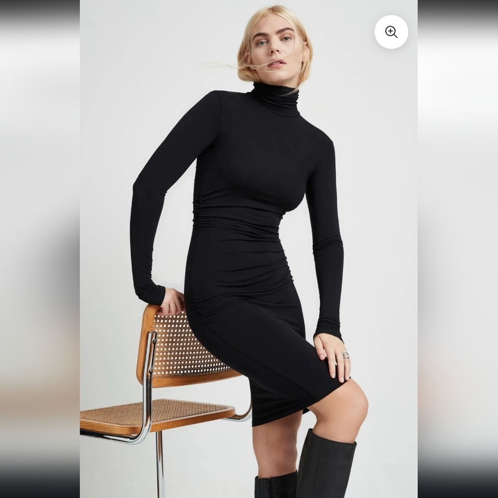 Meiya Aulaye Black Turtleneck Bodycon Midi Dress, Size Small